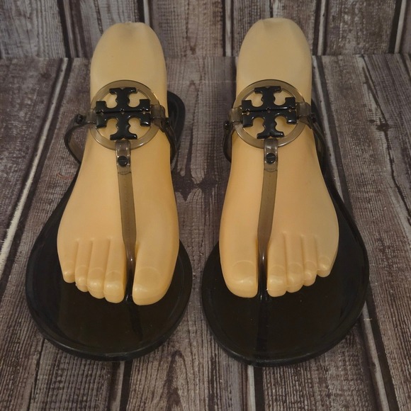 Tory Burch Shoes - Sz 9 Tory Burch Mini Miller Jelly Sandals Black Translucent Thong Logo VGUC!